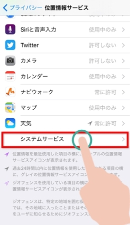 「システムサービス」をタップ