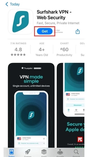 App StoreからSurfshark VPNをダウンロード