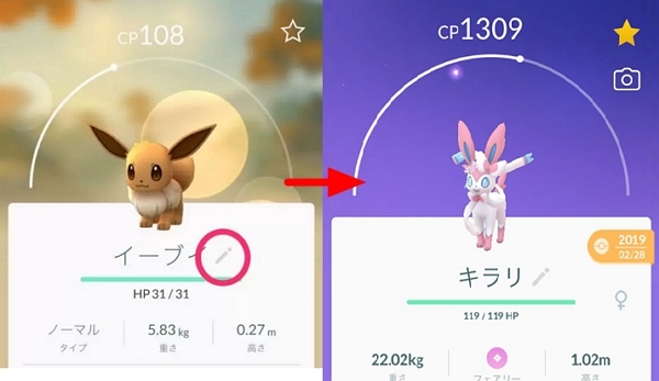 名前の変更でニンフィアを入手