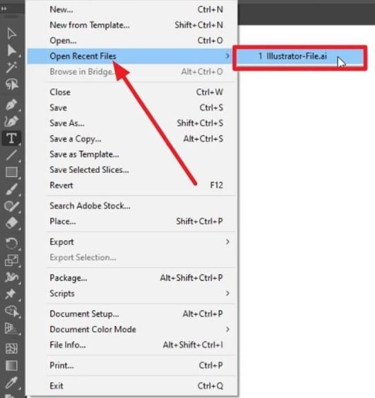 Illustratorの最近使ったファイルを開くメニュー