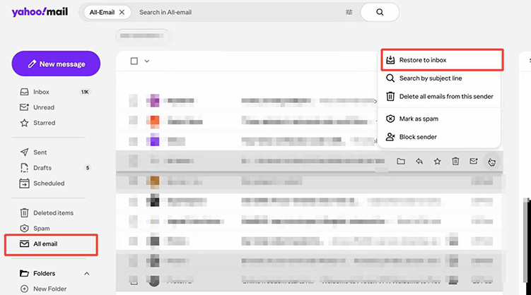Yahooメール アーカイブ 戻す