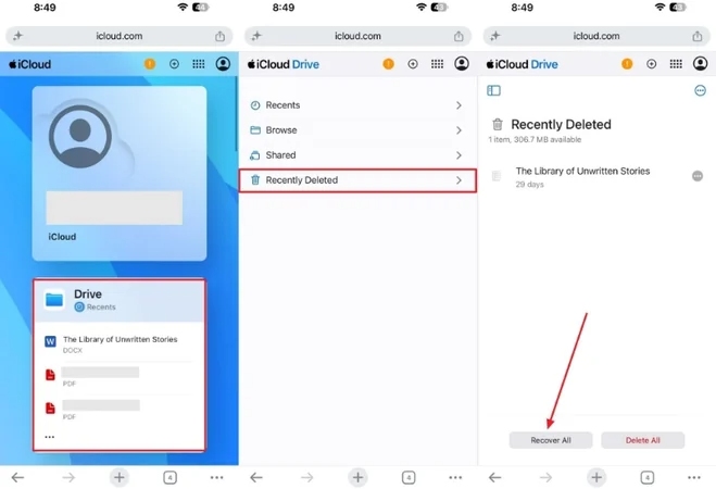 iCloud Driveの最近削除した項目からファイルを復元