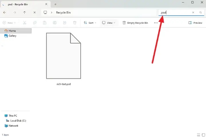ごみ箱内のPSDファイルを検索