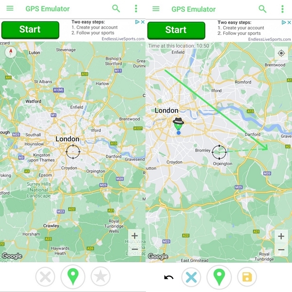 GPS Emulatorで偽装したい場所をタップ