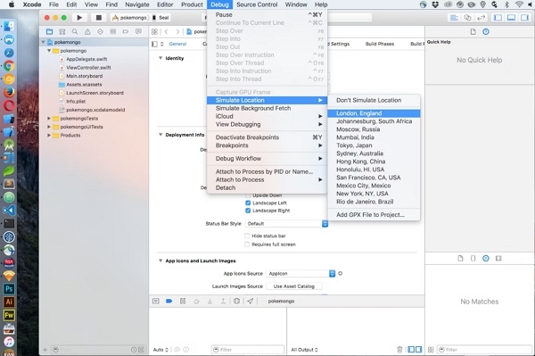 「Simulate Location」を選択